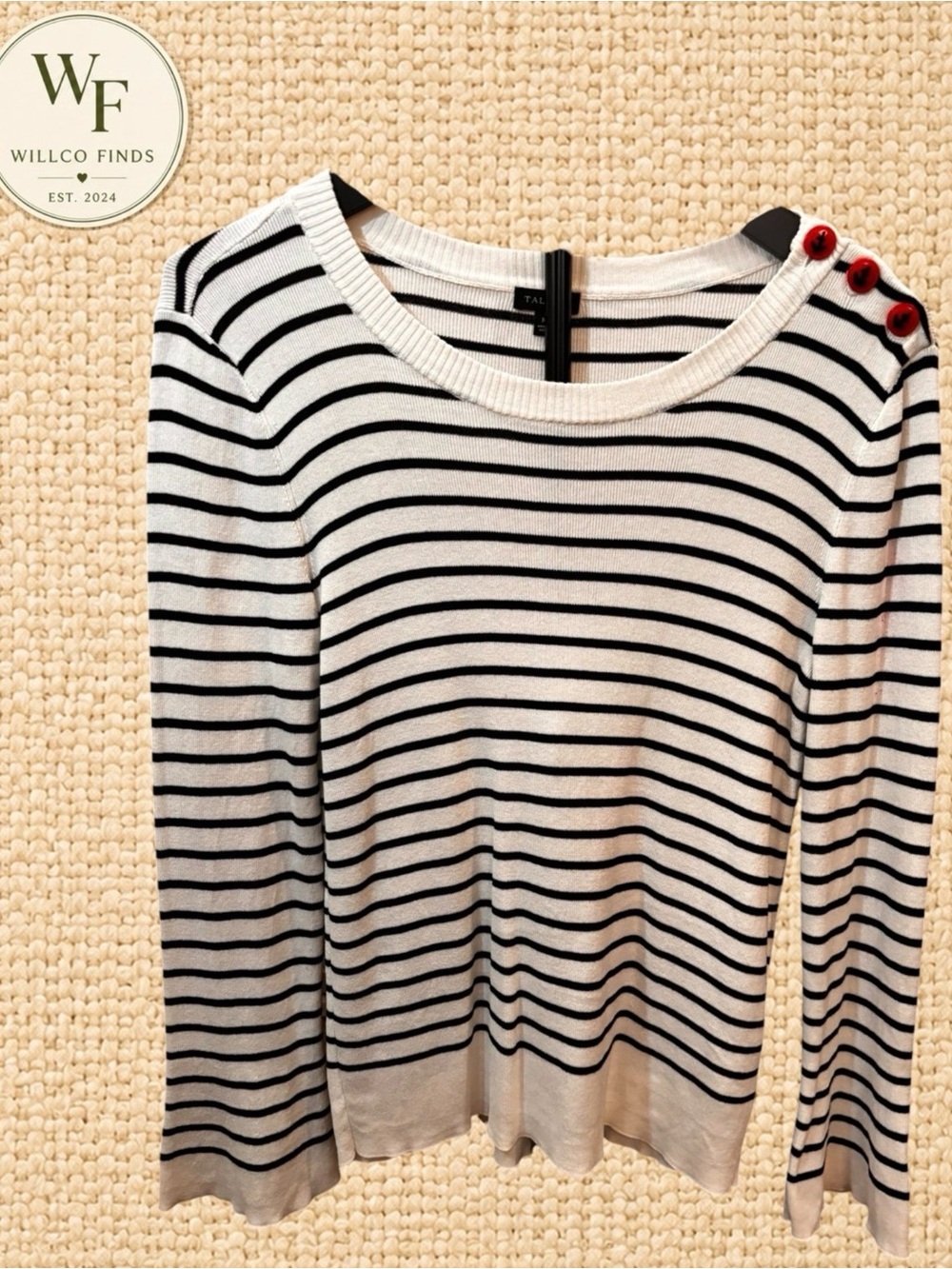 Talbots Nautical Striped Women’s Sweater Medium Anchor Buttons Ivory Navy